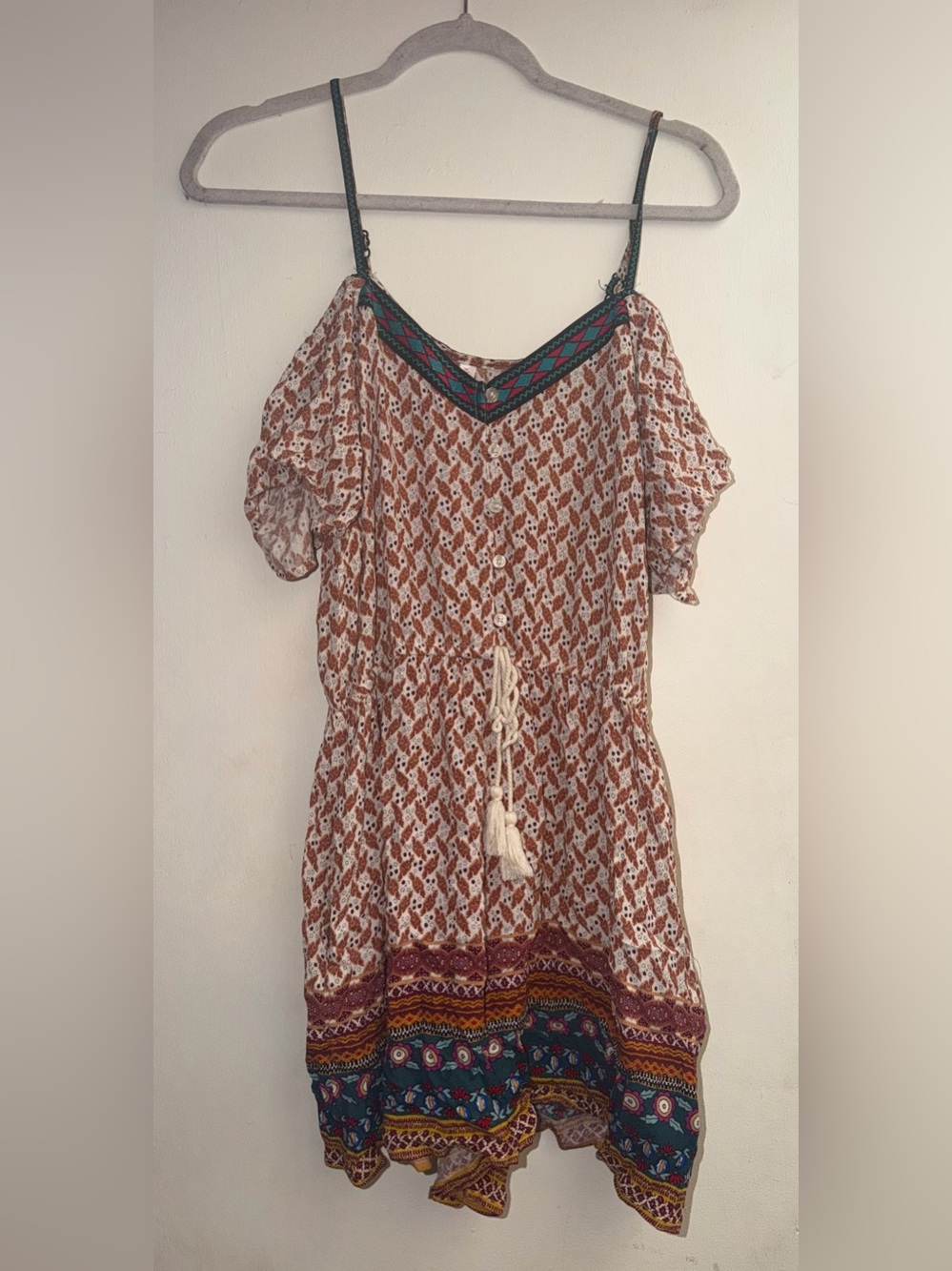 Boho Tassel Printed Romper in Rust by Xhiliration